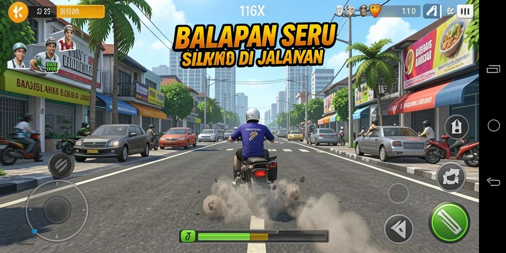 Tampilan menarik dari gameplay balapan dalam 116X.