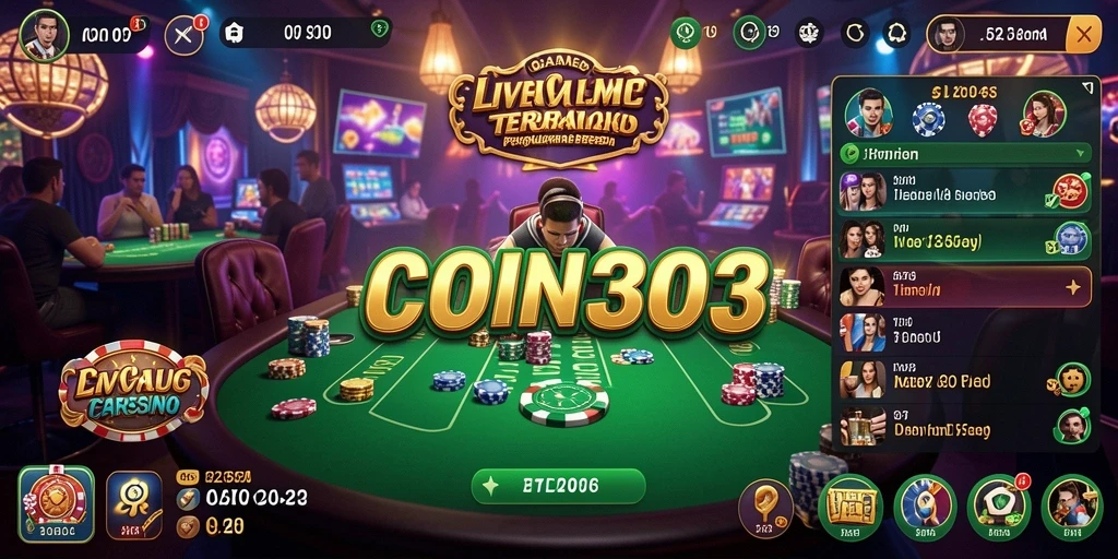 Screenshot gameplay COIN303 menampilkan suasana kasino yang nyata.