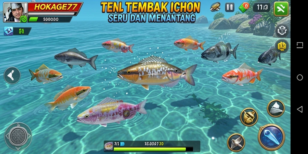Tampilan gameplay menembak ikan yang seru di HOKAGE77.