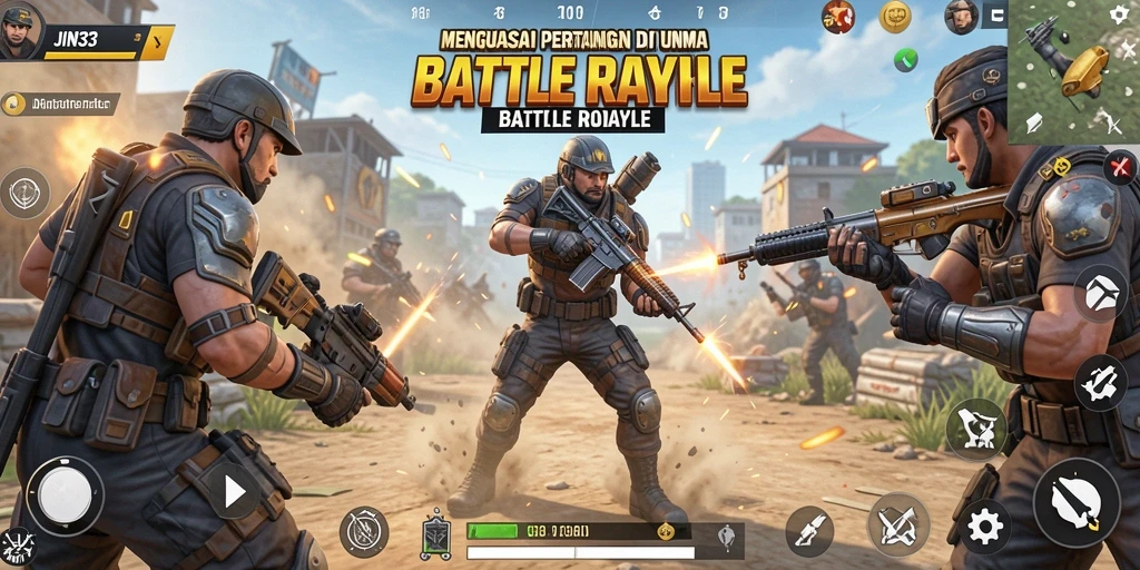 Tampilan seru dari gameplay intens di JIN33 Battle Royale.