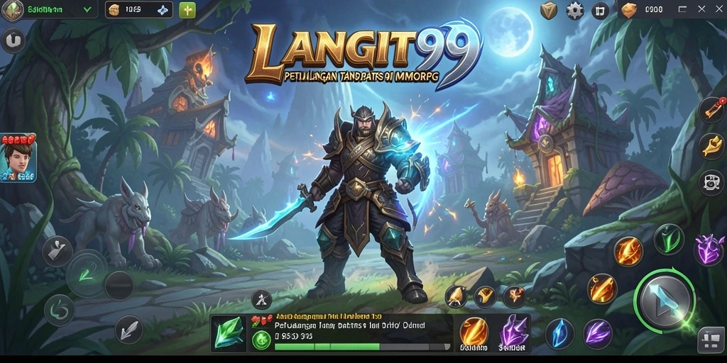 Tangkapan layar utama LANGIT99 menampilkan pertempuran epik di dunia fantasi.