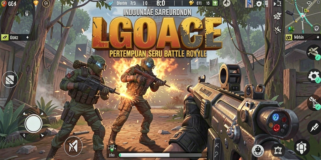 Tampilan utama LGOACE menampilkan pertempuran intens dalam Battle Royale.
