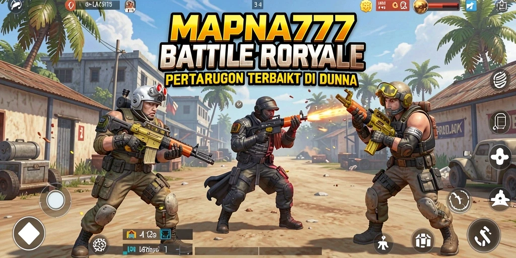 Screenshot gameplay MAPNA777 menunjukkan pertempuran intens di arena Battle Royale.