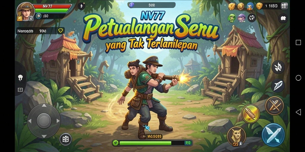 Tangkapan layar utama NV77 menampilkan aksi mendebarkan dalam petualangan yang epik.