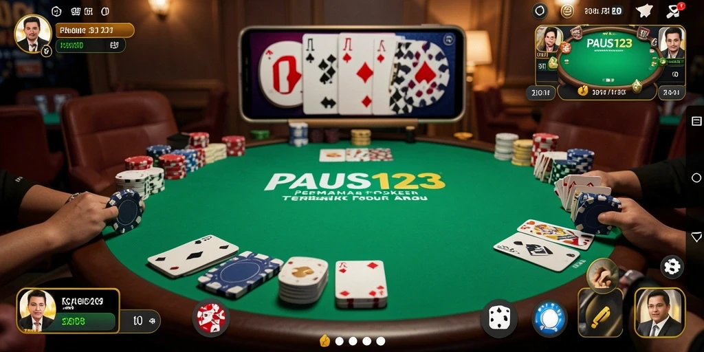 Tampilan gameplay seru dalam aplikasi PAUS123 saat bermain Poker online.