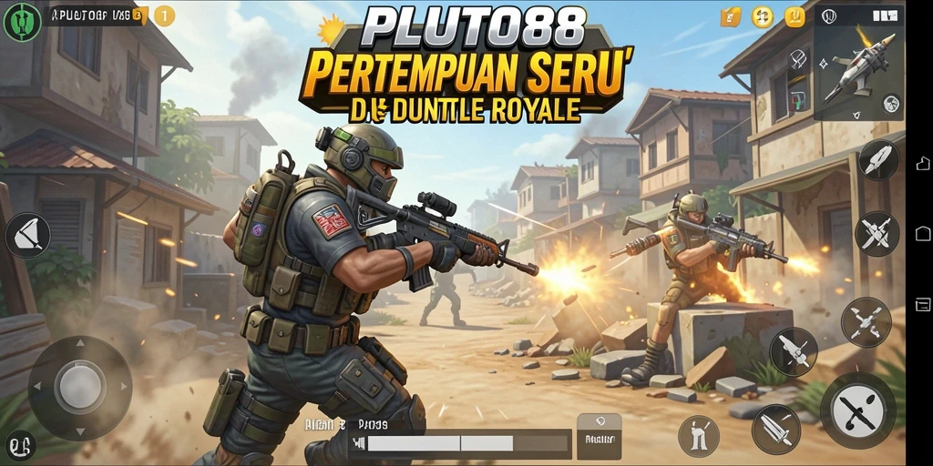 Tampilan aksi seru dalam gameplay Battle Royale PLUTO88.