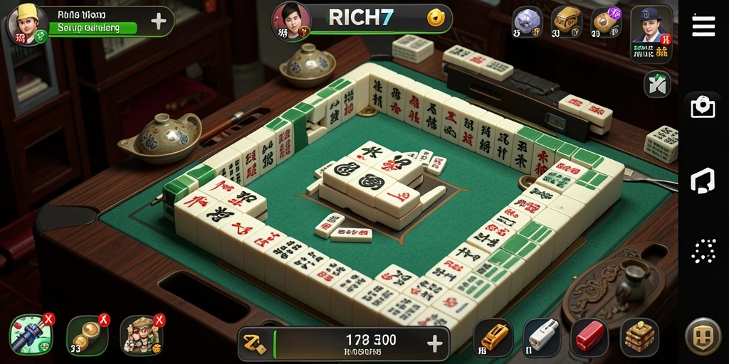Screenshot utama RICH7 menampilkan gameplay Mahjong yang seru dan interaktif.