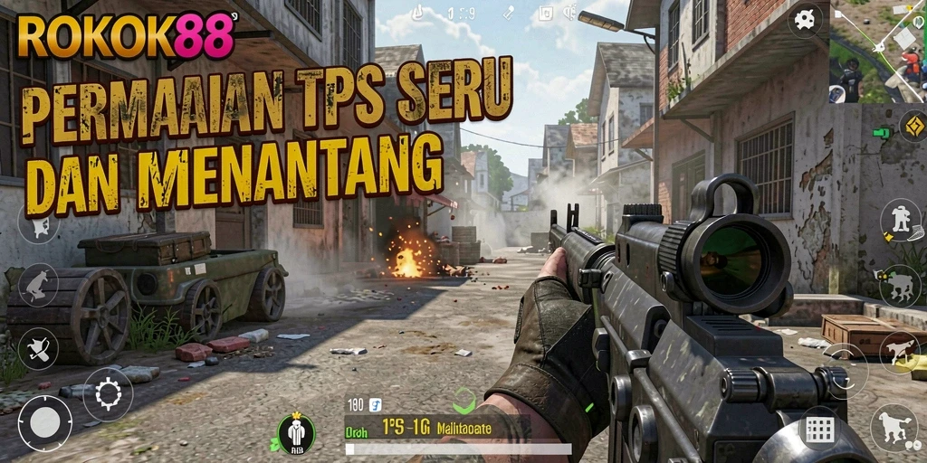Tampilan gameplay seru dalam ROKOK88 saat bertempur di medan perang.