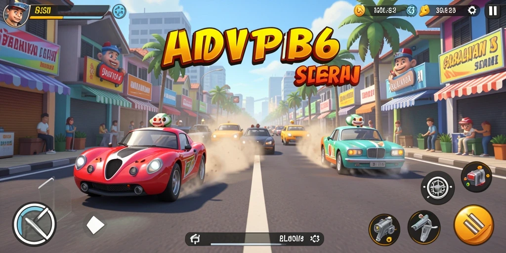 Tampilan gameplay RSNVIP6 dengan mobil balap yang melaju kencang.