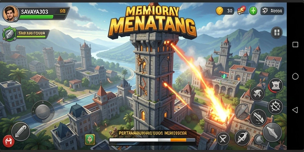 Tampilan gameplay Tower Defense yang dinamis dan penuh aksi.