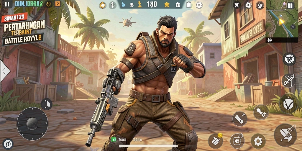 Tampilan seru gameplay SINAR123 dalam pertandingan Battle Royale.