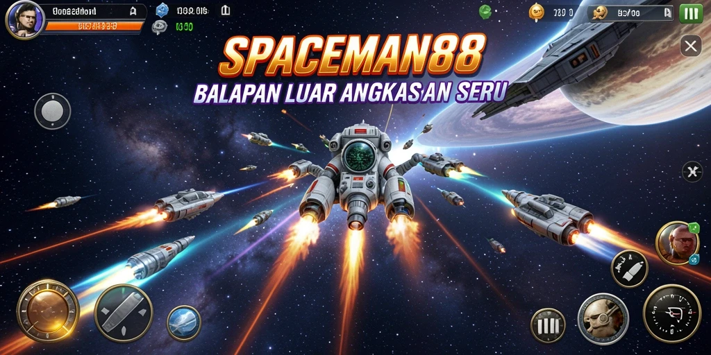 Tampilan gameplay menegangkan dalam balapan luar angkasa SPACEMAN88.