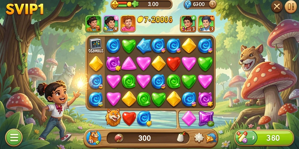 Screenshot SVIP1 menampilkan gameplay Match-3 yang seru dan penuh warna.