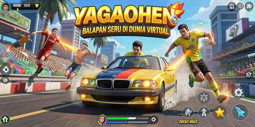 Tampilan gameplay seru di YAGAOHEN saat balapan tanpa henti.